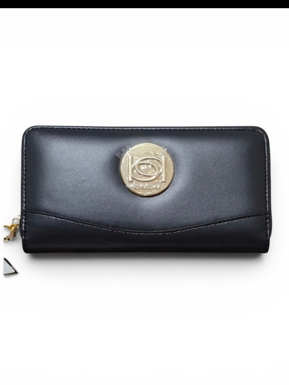 Bebe Mekendy Black Gold Zip Around Wallet Clutch
